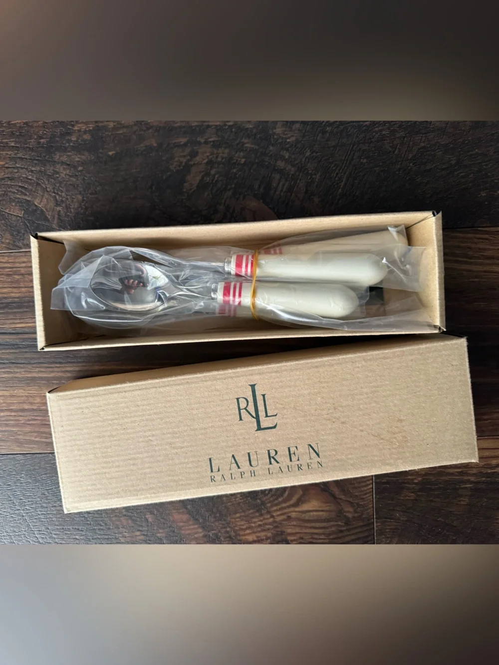 Ralph Lauren Cafe Red Stripe Flatware 5 Piece Unused Place Setting